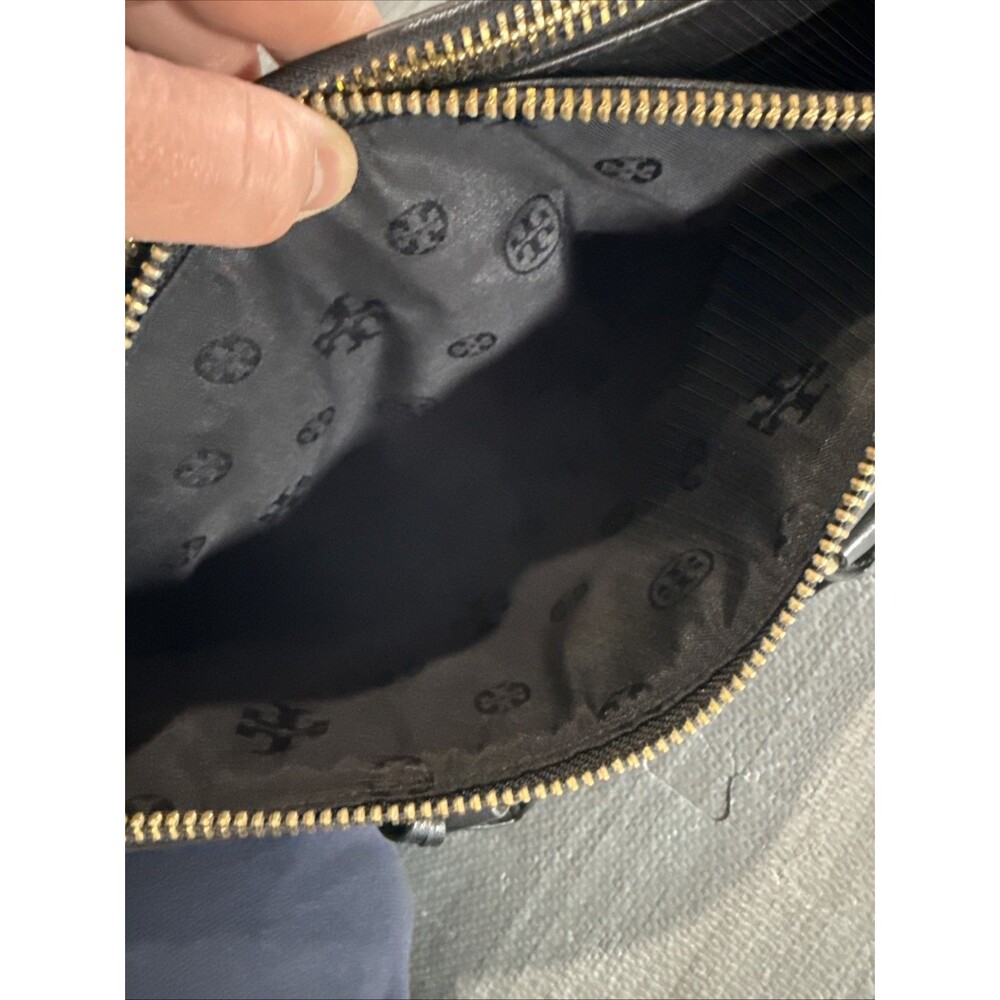 Tory Burch Robinson Pebbled Black Leather Satchel Tote Handles Strap - Picture 9 of 15